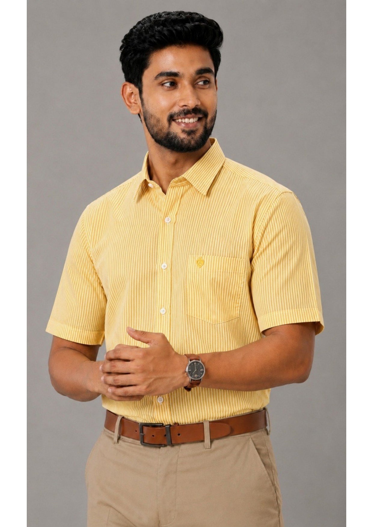 Men's Premium Cotton Striped Half Sleeve Formal Shirt – Regular Fit | Pocket Style | Soft & Breathable Fabric