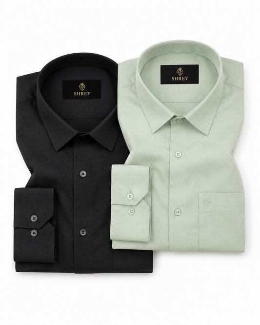 COMBO OF 2 PREMIUM COTTON FORMAL SHIRT, BLACK & PISTA GREEN (SINGLE POCKET)