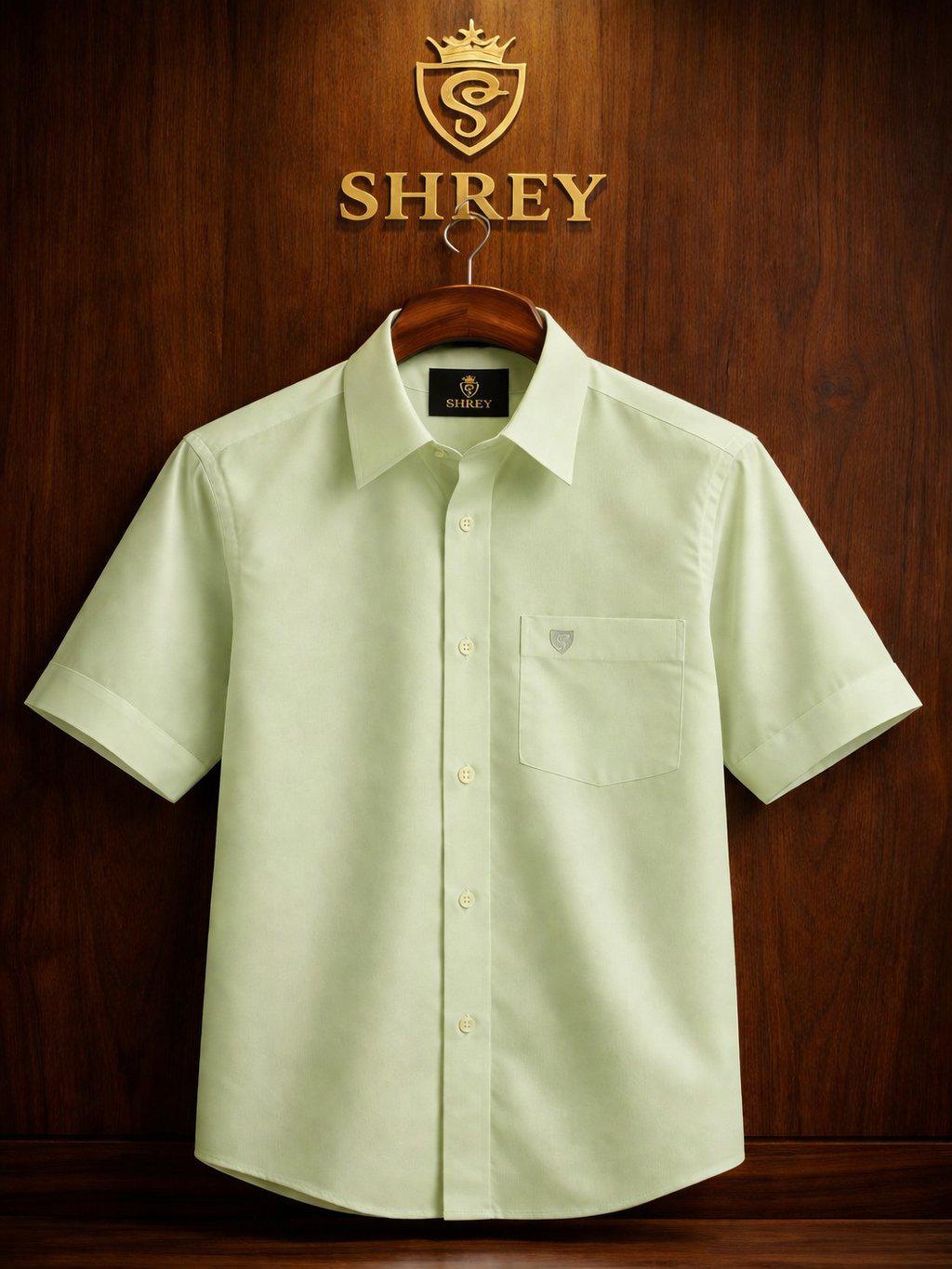 Premium Pista Green Cotton Satin Half Sleeve Formal Shirt | Office & Party Wear