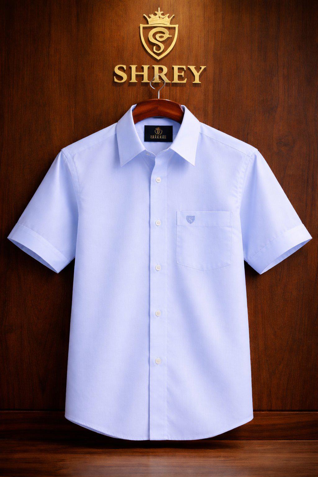 Premium Sky Blue Cotton Satin Half Sleeve Formal Shirt | Office & Party Wear