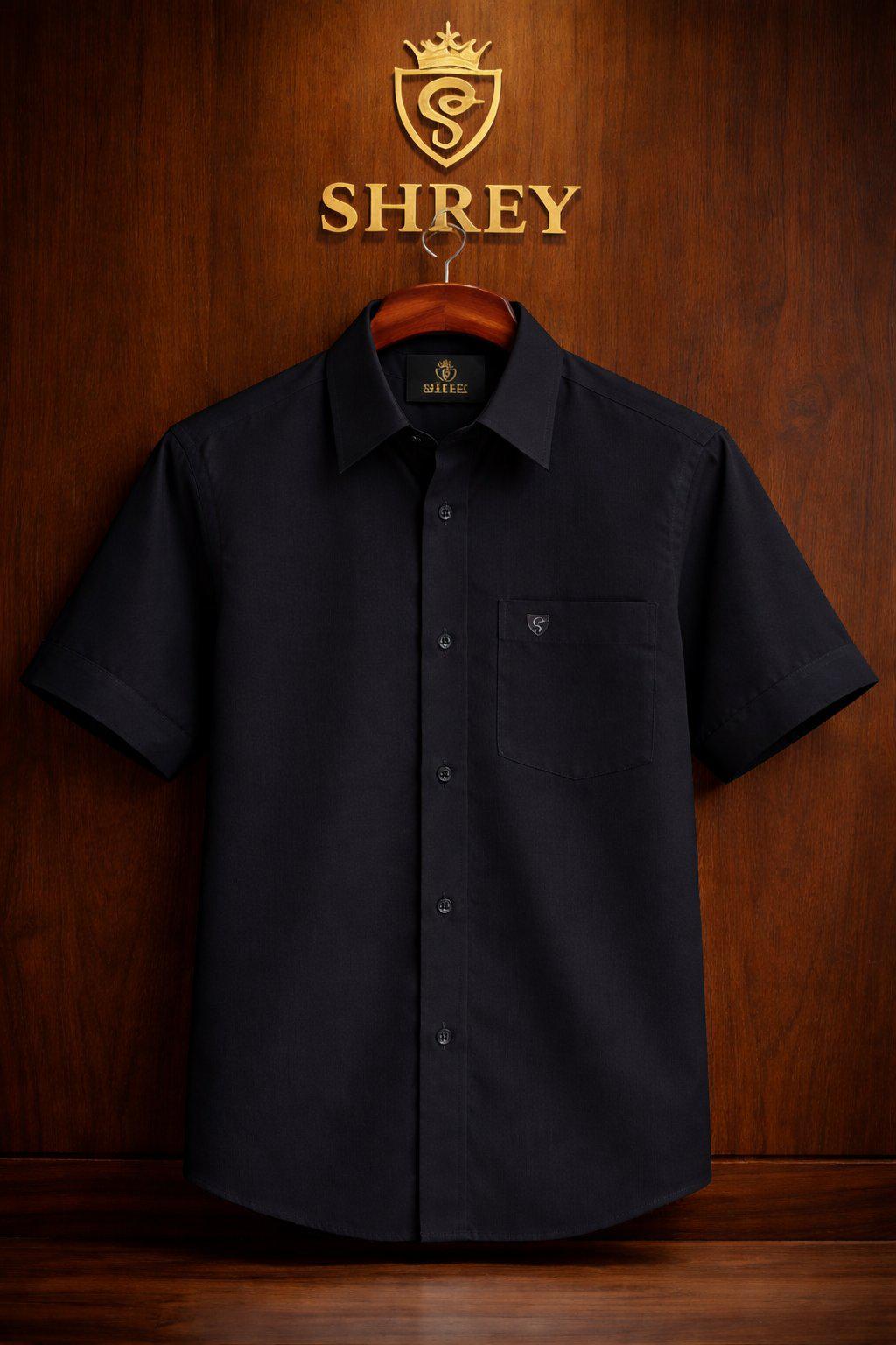 Premium Black Cotton Satin Half Sleeve Formal Shirt | Office & Party Wear