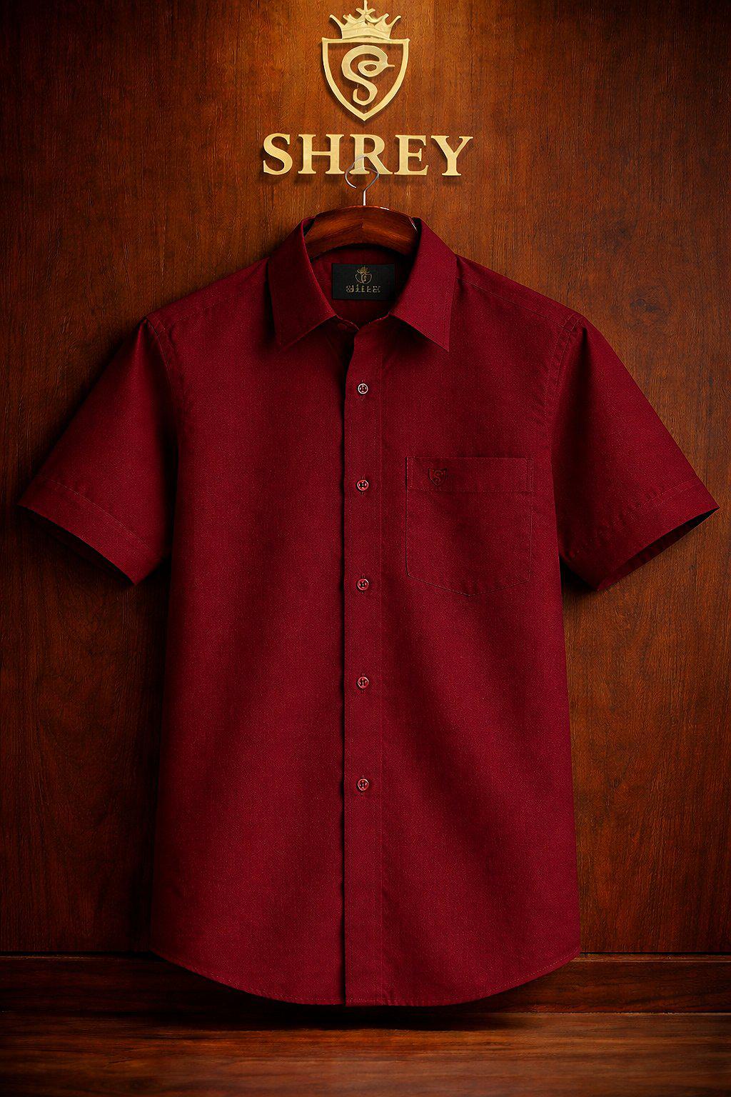 Premium Maroon Cotton Satin Half Sleeve Formal Shirt | Office & Party Wear