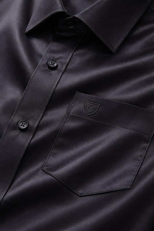 MEN'S PREMIUM COTTON SATIN FORMAL HALF SLEEVE SINGLE POCKET SHIRT - BLACK