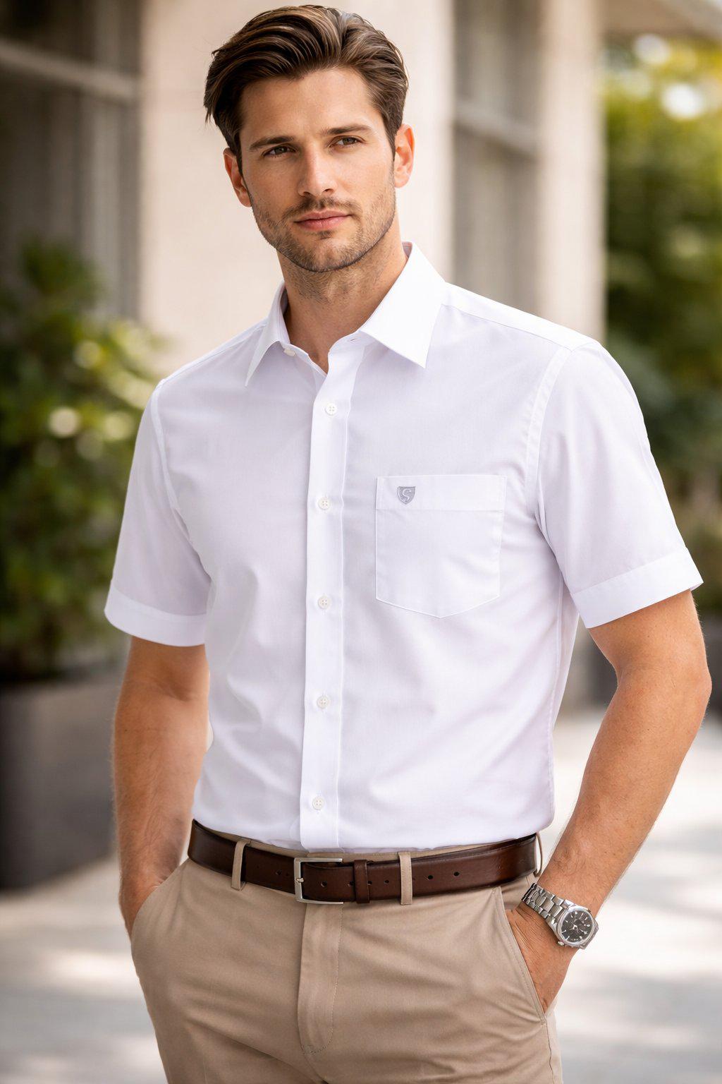 Premium White Cotton Satin Half Sleeve Formal Shirt | Office & Party Wear