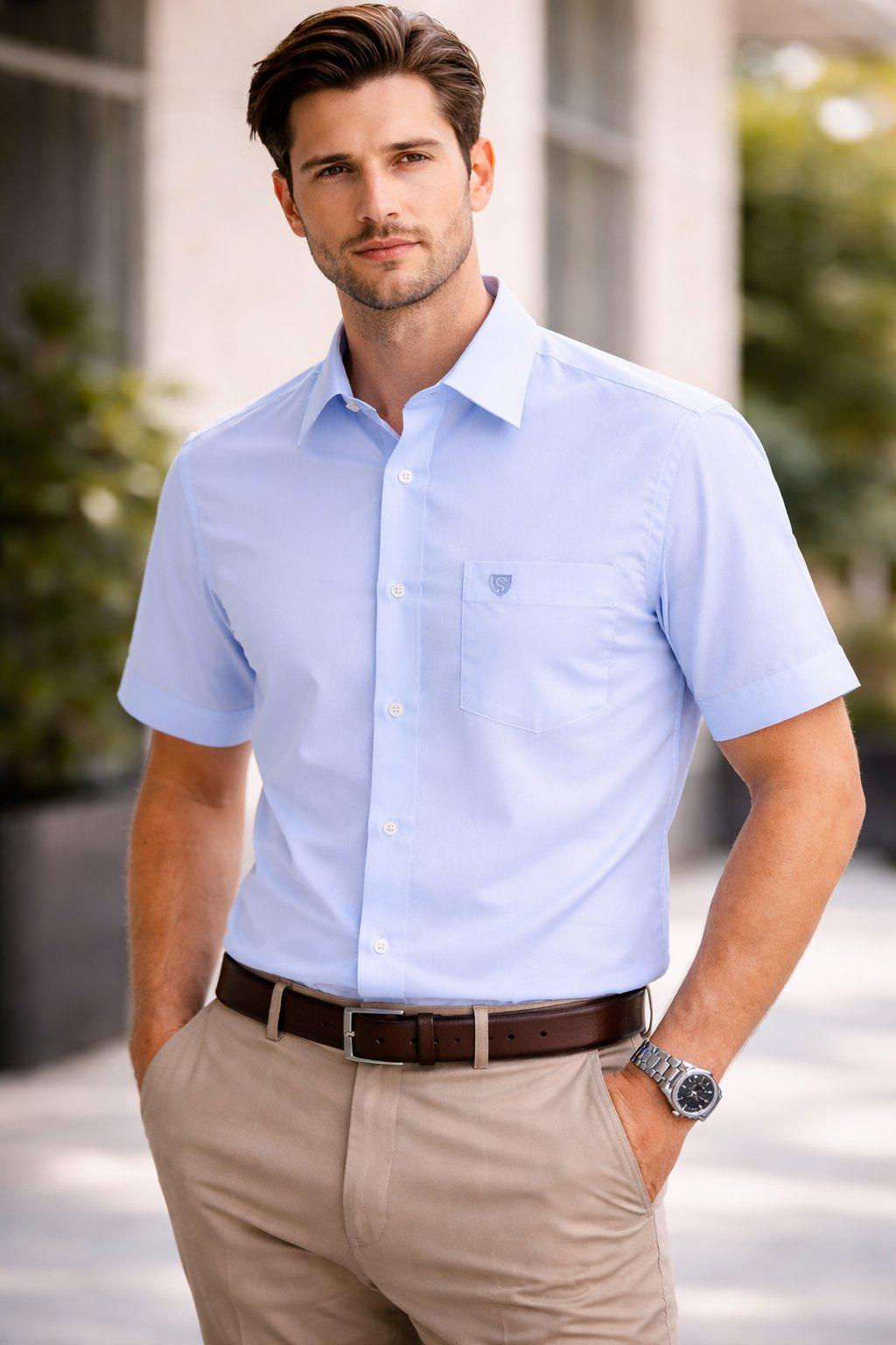 Premium Sky Blue Cotton Satin Half Sleeve Formal Shirt | Office & Party Wear