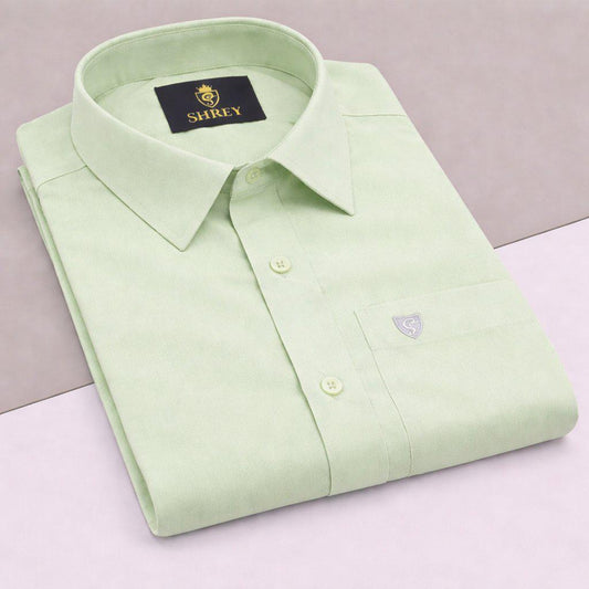 Premium Pista Green Cotton Satin Half Sleeve Formal Shirt | Office & Party Wear