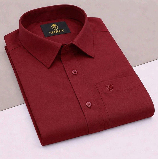 Premium Maroon Cotton Satin Half Sleeve Formal Shirt | Office & Party Wear