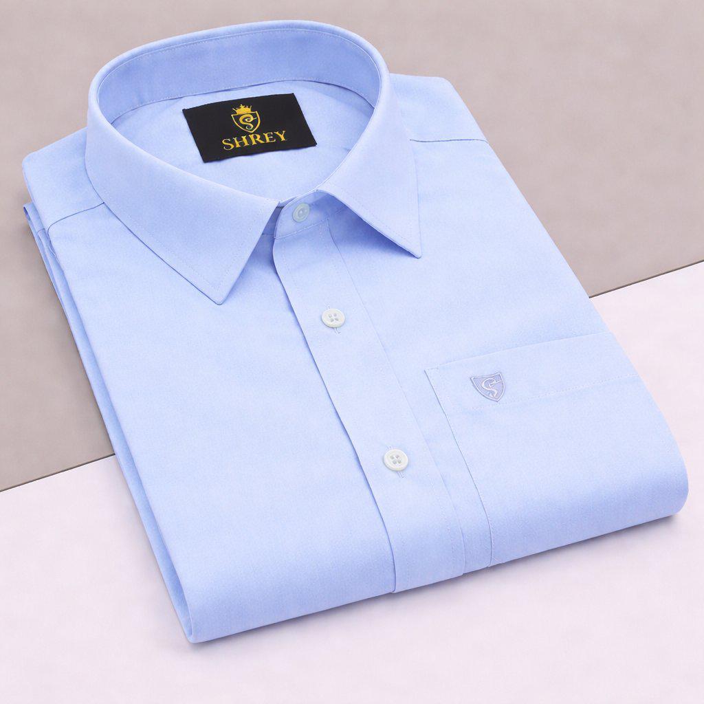 Premium Sky Blue Cotton Satin Half Sleeve Formal Shirt | Office & Party Wear