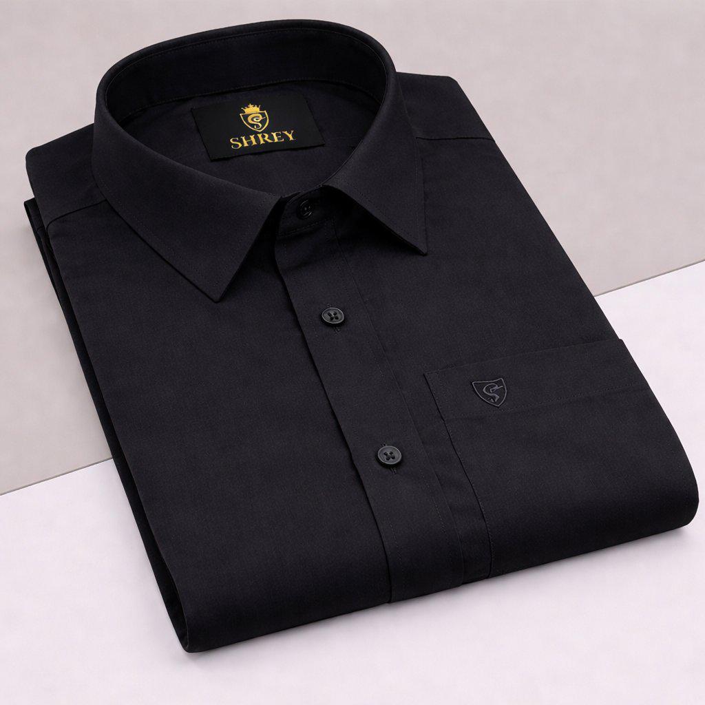 Premium Black Cotton Satin Half Sleeve Formal Shirt | Office & Party Wear